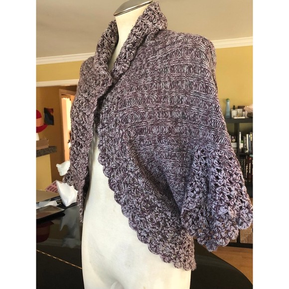 Nina Purple Heathered Angel Winged Sleeve Crocheted Circle Shrug Knit Sweater S - Picture 5 of 12